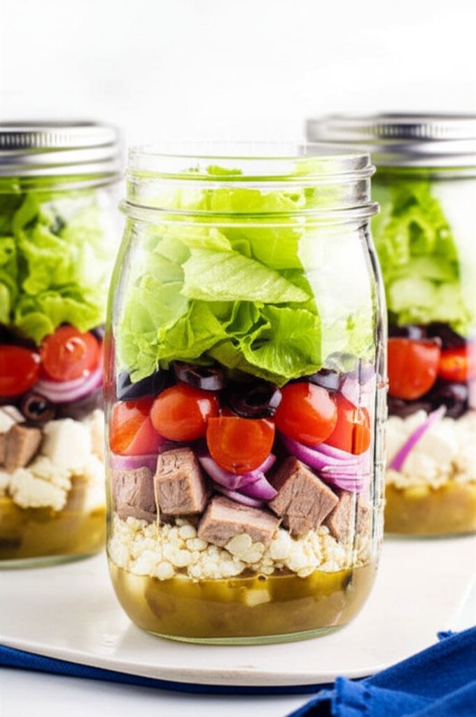 Greek Mason Jar Steak Salad