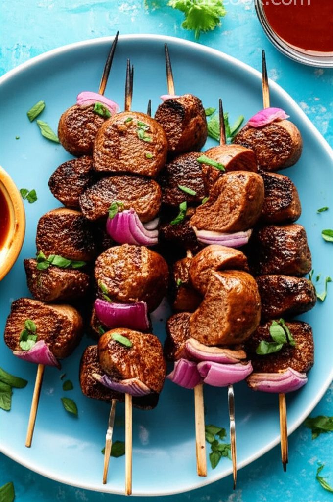 Lamb-Mushroom Kabobs with Greek Yogurt Mopping Sauce