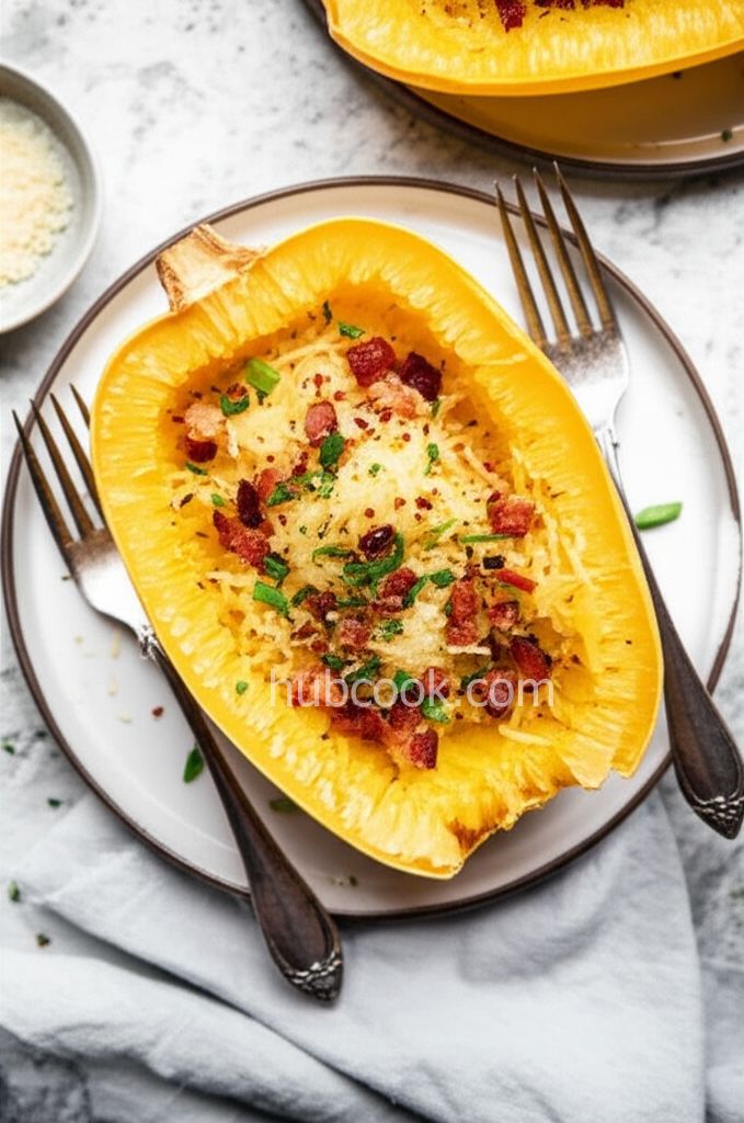 Spicy Garlic-Parmesan Spaghetti Squash with Bacon