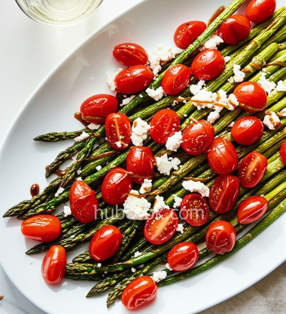 Air Fryer Asparagus and Tomatoes with Balsamic Drizzle