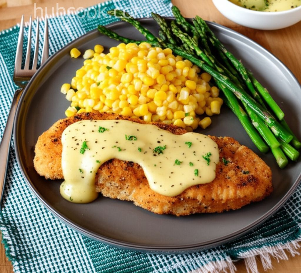 Creamy Asparagus Sauce with Chicken Schnitzel